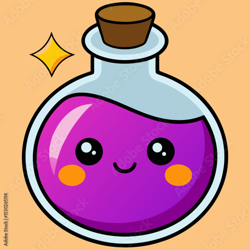Kawaii potion bottle with purple liquid and cute face