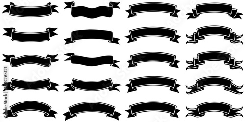 Collection of black ribbon banners for design