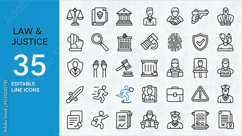 Editable Law and Justice Line Icons 35 Vector Illustrations for Legal Professionals
