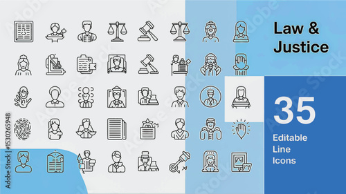 Editable Law and Justice Line Icons 35 Vector Illustrations for Legal Professionals