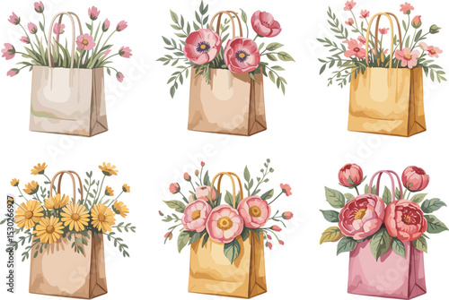 shopping bags with flowers Vectors illustrations