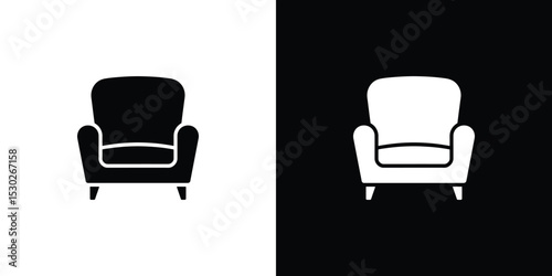 Armchair Icon in Black and White Comfortable Seating, Interior Design, Minimalist Style Armchairs