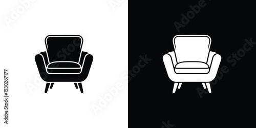 Armchair Icon, Black on White and White on Black Background, Modern Design