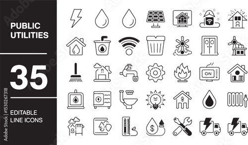 Public utilities Line Editable Icons set. Vector illustration in modern thin line style of house maintenance related icons (2)_traced
