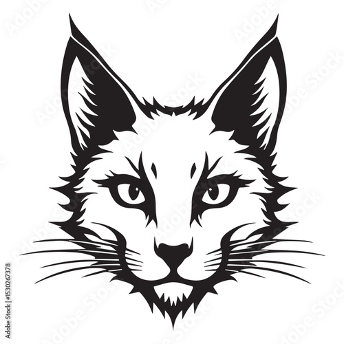 Stylized Black and White Cat Face Vector Illustration