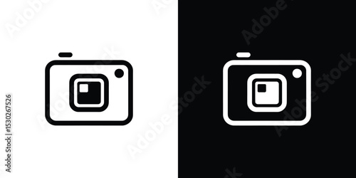 Black and White Camera Icon on Split Background, Minimalist Symbol for Design
