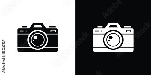 Black and White Camera Icon Simple Photography Concept Represented in a Minimalist Style