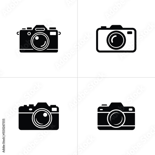 Black and White Camera Icons Arranged in a FourPanel Grid Format