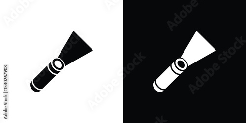 Black and White Flashlight Icon Illustration for Dark or Light Backgrounds