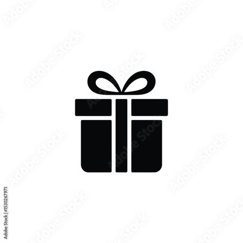 Black and White Gift Box Icon Illustration with Ribbon for Celebrations and Presents