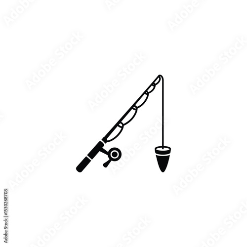 Black and White Illustration of Fishing Rod with Line and Sinker Detail