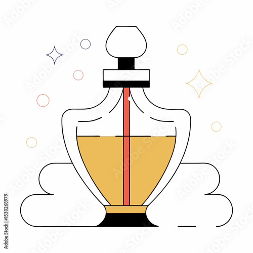 Illustration of a perfume bottle with a cloud and sparkles