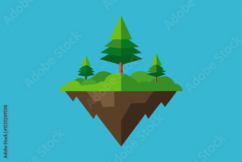 Floating Island with Evergreen Trees A Minimalist Nature Illustration