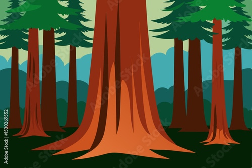 Majestic Redwood Giants A Serene Forest Illustration