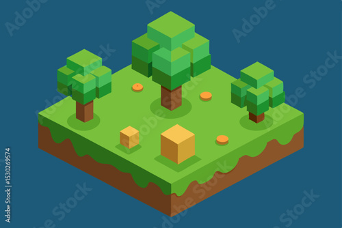 Isometric Pixel Art A Charming Digital Landscape of Lush Green Trees and Rolling Hills