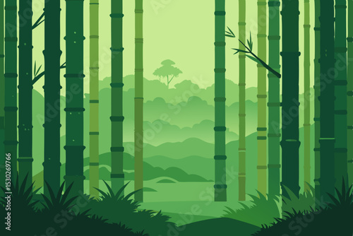 Serene Bamboo Forest A Tranquil Green Landscape Illustration