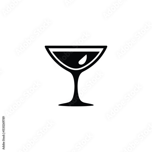 Black and White Martini Glass with Liquid and Reflection Minimalist Style