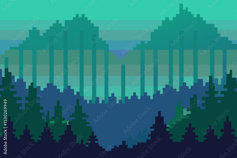 Fototapeta premium Pixel Art Mountain Range A Heart-Shaped Vista of Serene Nature