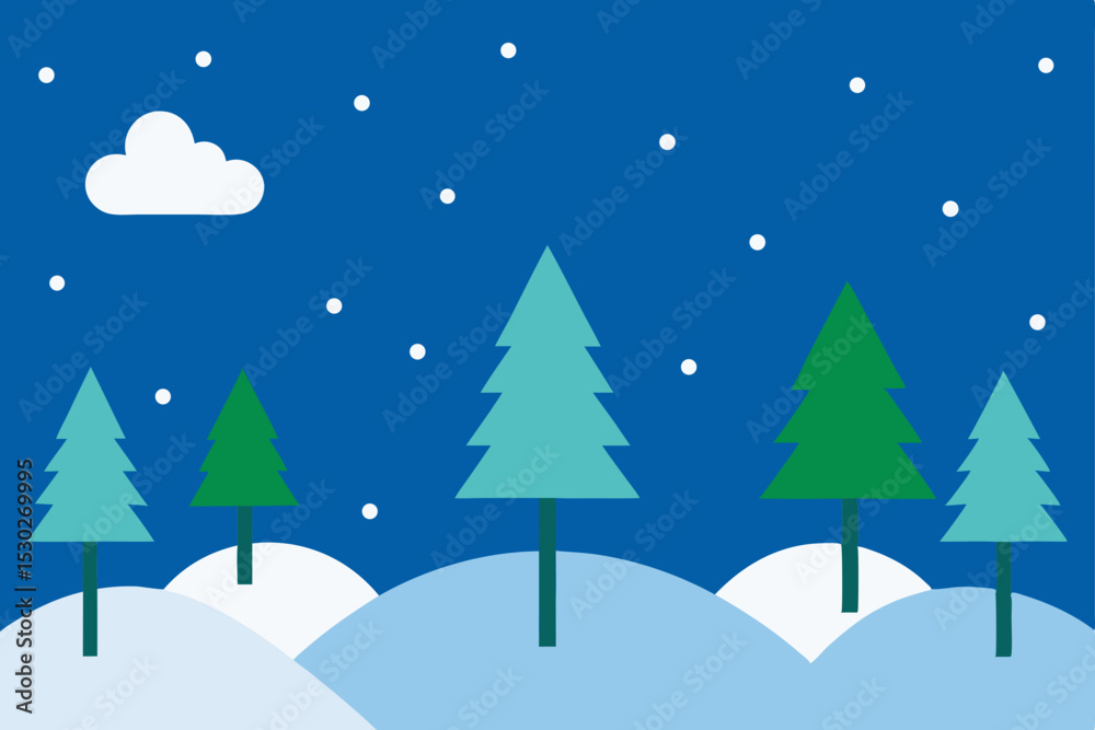 Obraz premium Winter Wonderland Snowy Night Scene with Pine Trees and Falling Snow