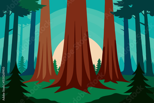 Majestic Redwood Giants A Serene Forest Illustration
