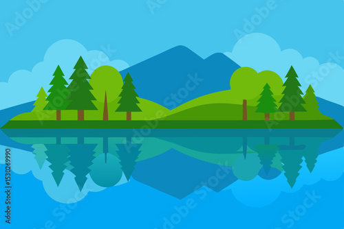 Serene Lakeside Mountain Landscape A Peaceful Nature Illustration
