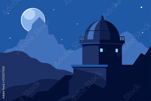 Night Sky Observatory Celestial Exploration in Mountainous Landscape