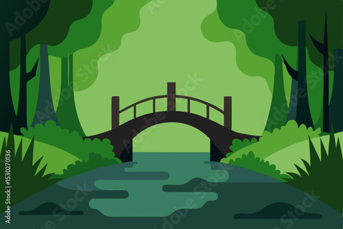 Serene Forest Bridge Tranquil Nature Illustration