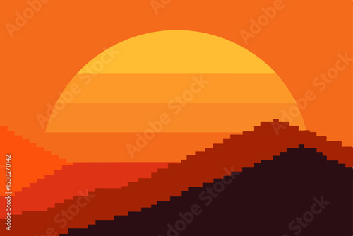 Pixel Sunset 8-Bit Mountains and Retro Sun