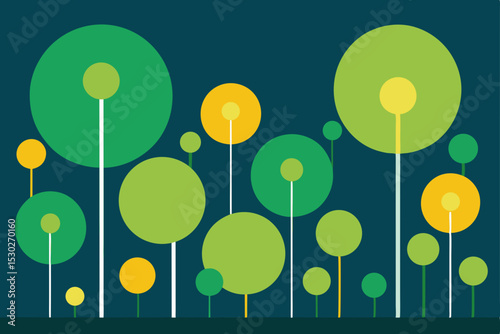 Abstract Green and Yellow Circle Trees A Minimalist Nature Illustration