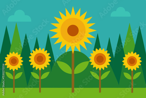 Vibrant Sunflowers in a Serene Mountain Landscape A Summer Idyll