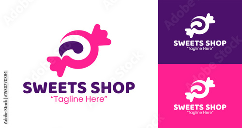 Colorful Candy Logo in Pink and Purple for Sweets and Treats Branding