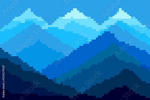 Pixel Art Mountain Range A Digital Landscape of Serene Blue Hues