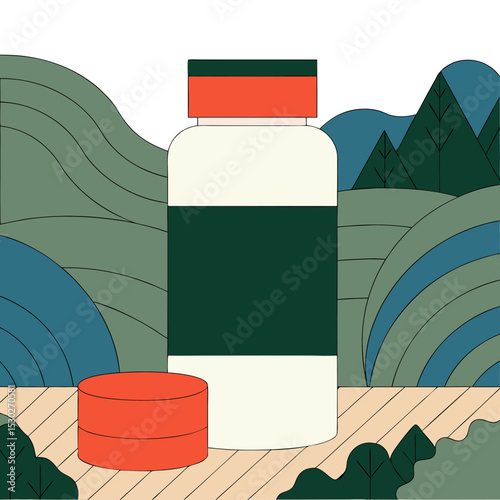 Bottle with an open lid in a nature inspired setting