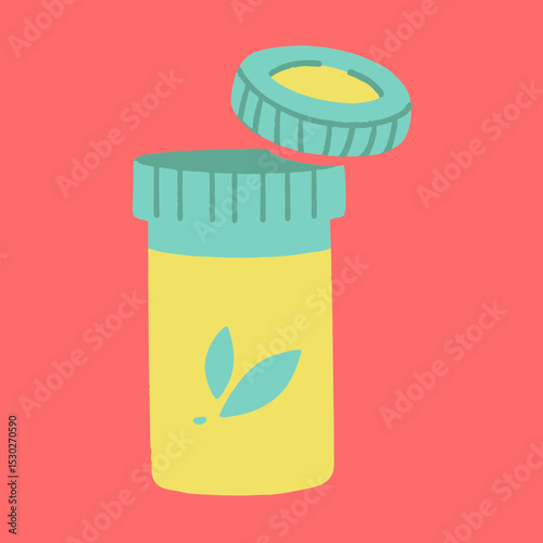 Yellow bottle with a leaf design and a floating lid top