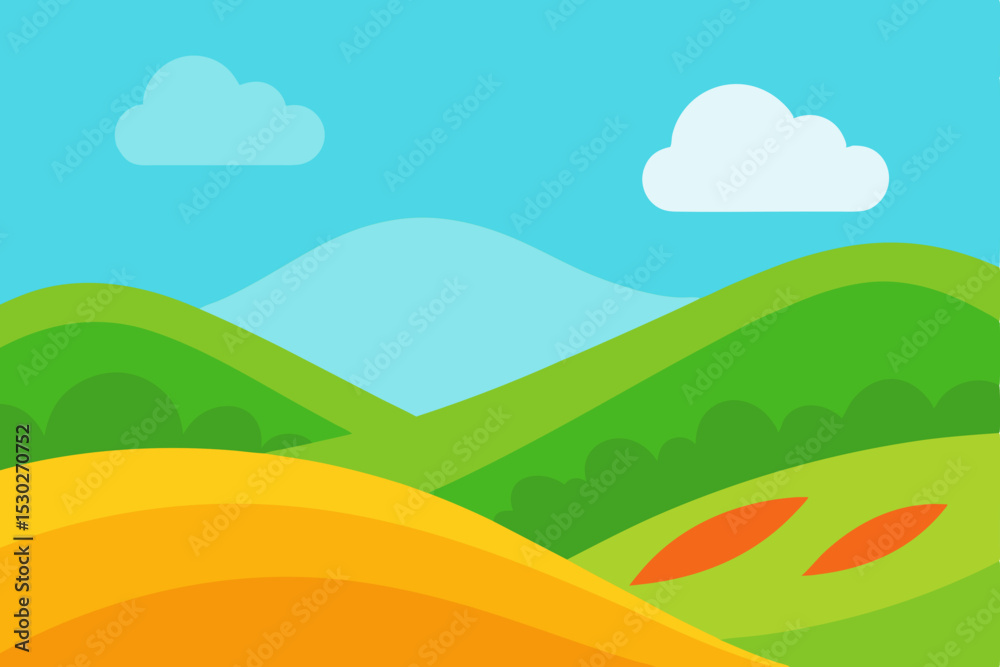 Fototapeta premium Serene Rolling Hills Landscape A Picturesque Summer Day Illustration