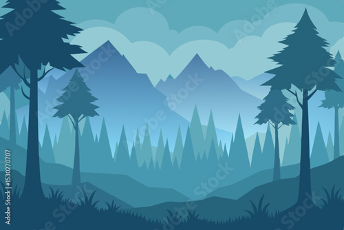 Misty Mountain Majesty Serene Forest Landscape Illustration