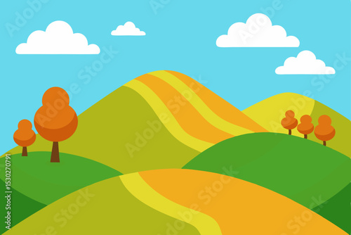 Autumnal Rolling Hills Landscape A Serene Illustration of Nature's Beauty