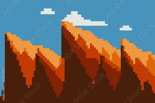 Pixel Art Sunset Majestic Mountains in 8-bit Landscape