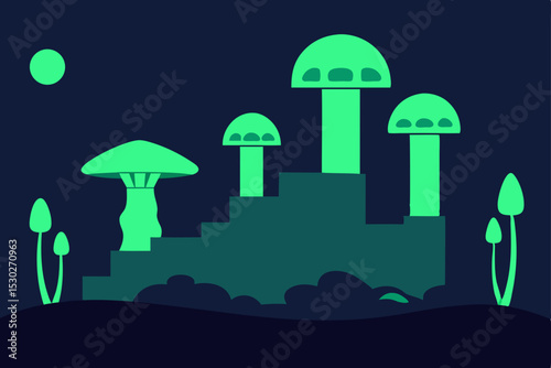 Enchanted Glowing Mushrooms A Nighttime Fantasy Illustration