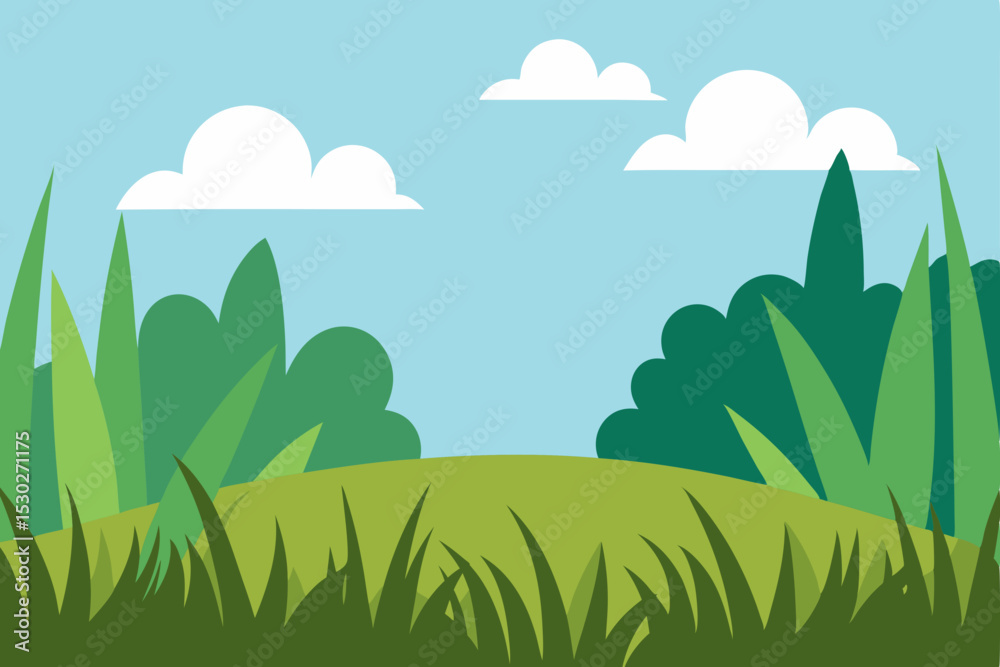 Obraz premium Serene Green Hill Landscape A Peaceful Nature Scene Illustration