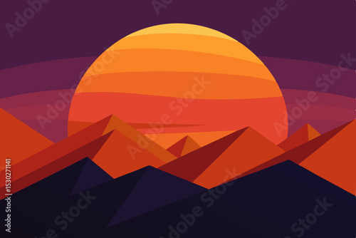 Sunset over the Mountains A Retro-Styled Landscape Illustration
