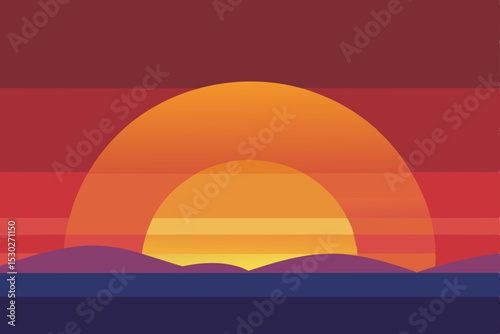 Sunset Landscape Vibrant Hues and Serene Silhouette of Mountains