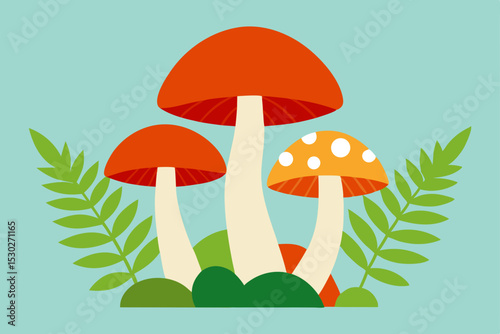 Vibrant Forest Mushrooms A Delightful Illustration of Nature's Fungi