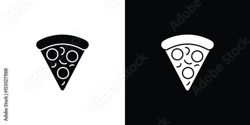 Black and White Pizza Slice Icon Graphic, Pizza Illustration on Contrasting Backgrounds