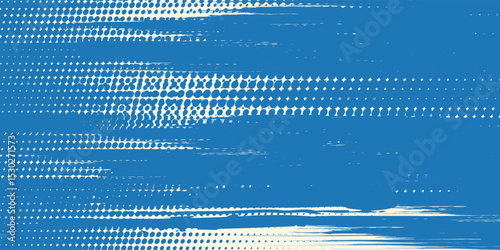 Grunge grainy blue brush stroke with spray texture. Hand drawn distress damaged vintage banner with zigzag bold line. Rough thick brush stroke texture. Spray paint  modern arts