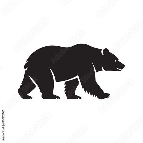 Walking bear silhouette, side profile. Wild grizzly or brown bear vector graphic icon isolated on a white background