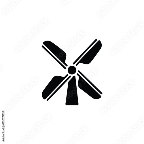 Black and White Silhouette of a Propeller with Four Blades for Wind Turbine
