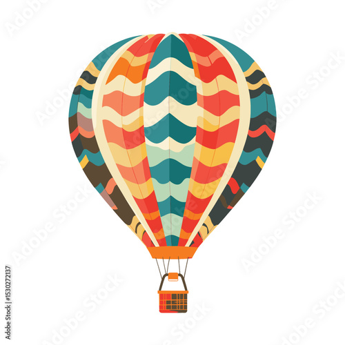 Colorful Hot Air Balloon with Wavy Pattern and Orange Basket