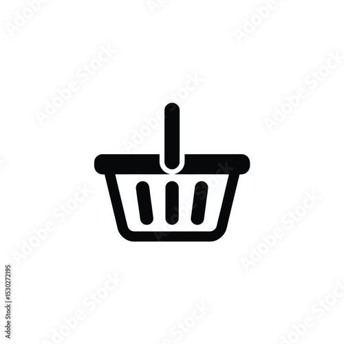 Black and White Simple Shopping Basket Icon with Three Interior Slats and Handle