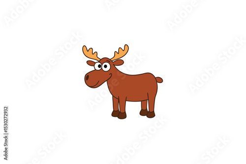 Cartoon moose with big wide antlers posing vector art illustration